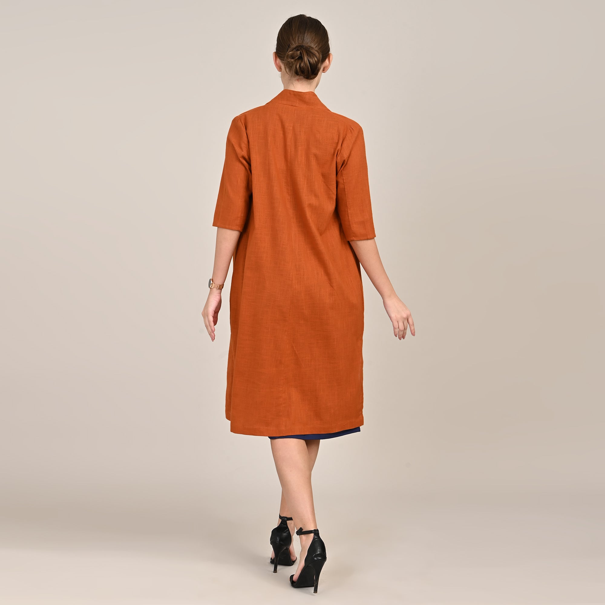 Dakota Set Of 2 - Long Shirt Jacket & Dress - Orange & Navy