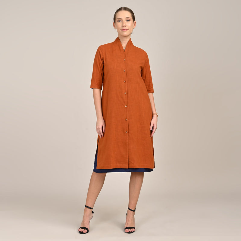 Dakota Set Of 2 - Long Shirt Jacket & Dress - Orange & Navy
