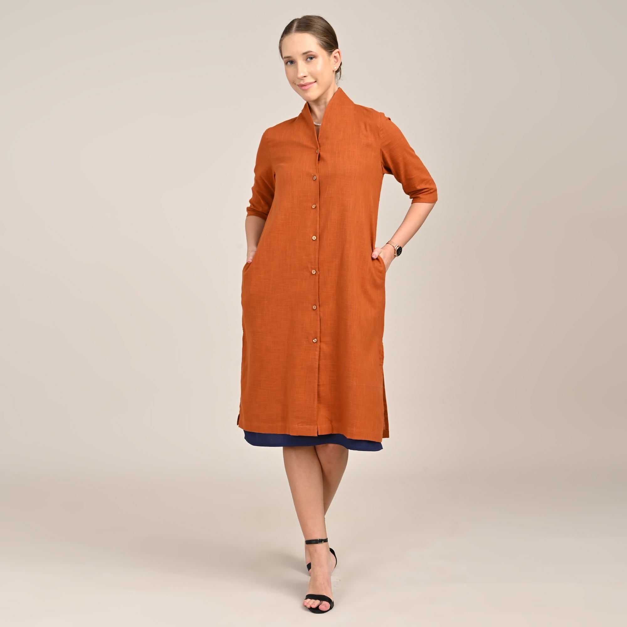 Dakota Set Of 2 - Long Shirt Jacket & Dress - Orange & Navy