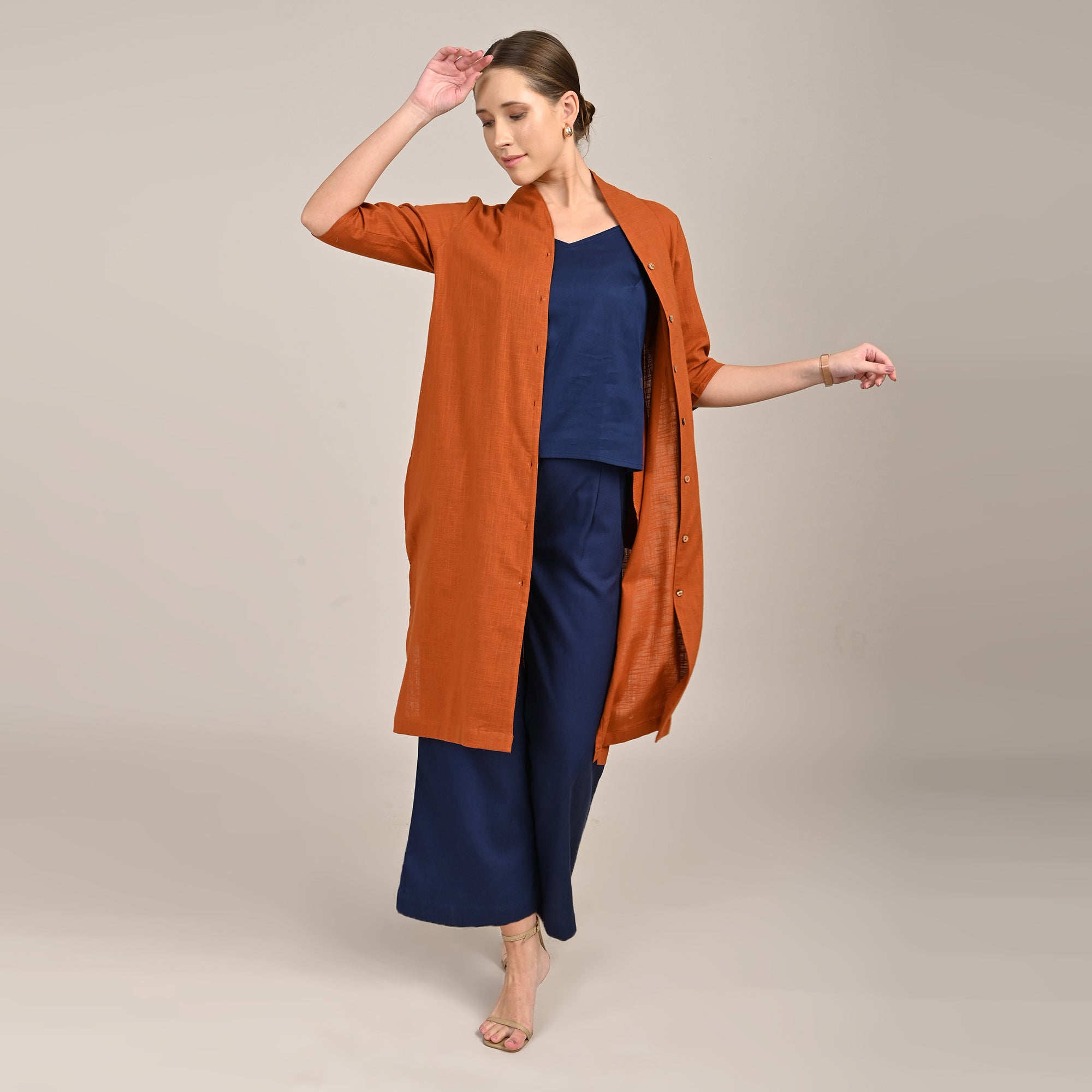 Dakota  Set of 3 - Long Shirt, Inner & Pants - Orange & Navy