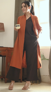 Dakota Set Of 3 - Overlay, Top & Pants - Coffee Brown & Autumn Rust