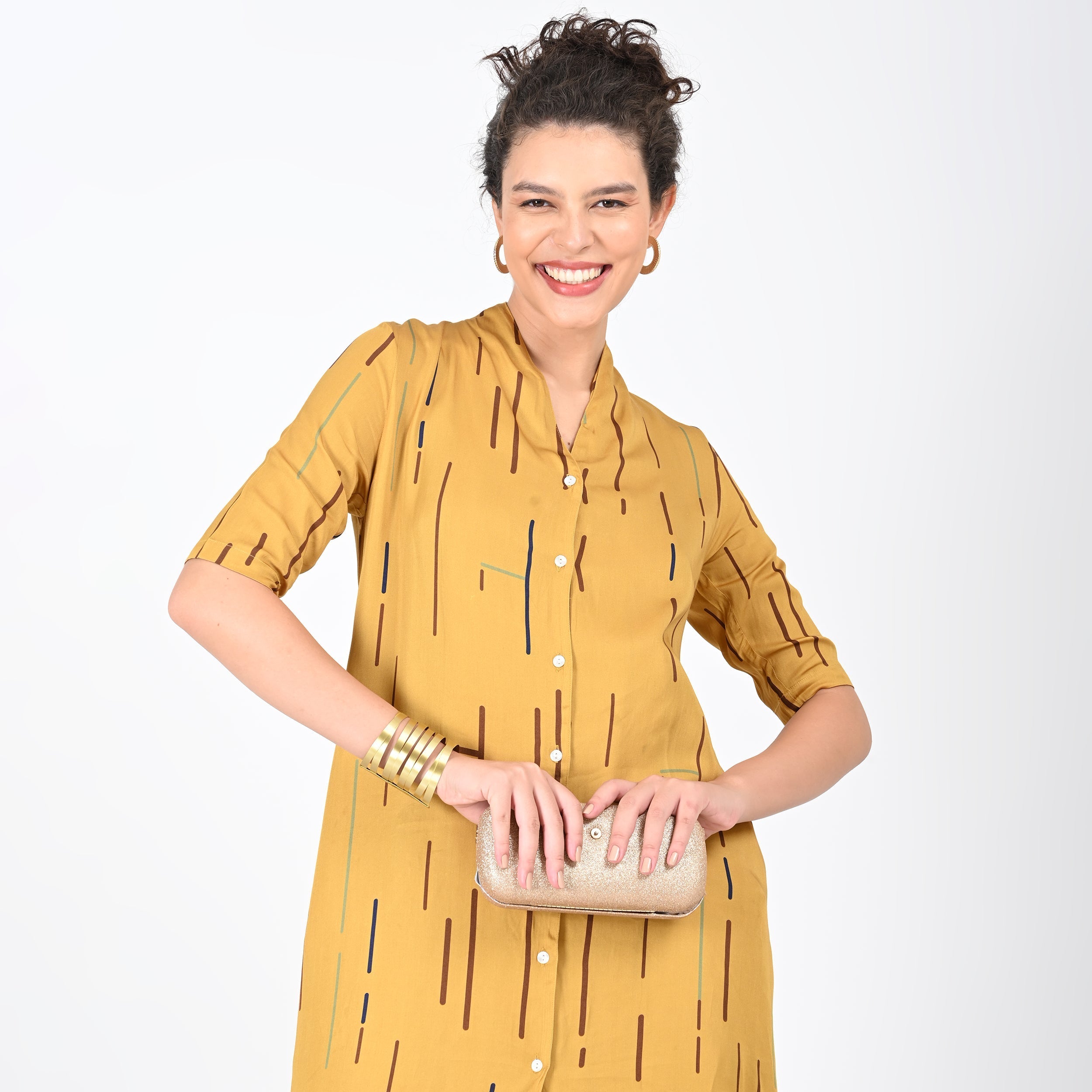 Dakota Long Shirt Jacket - Mustard Cedar Print - Limited Edition