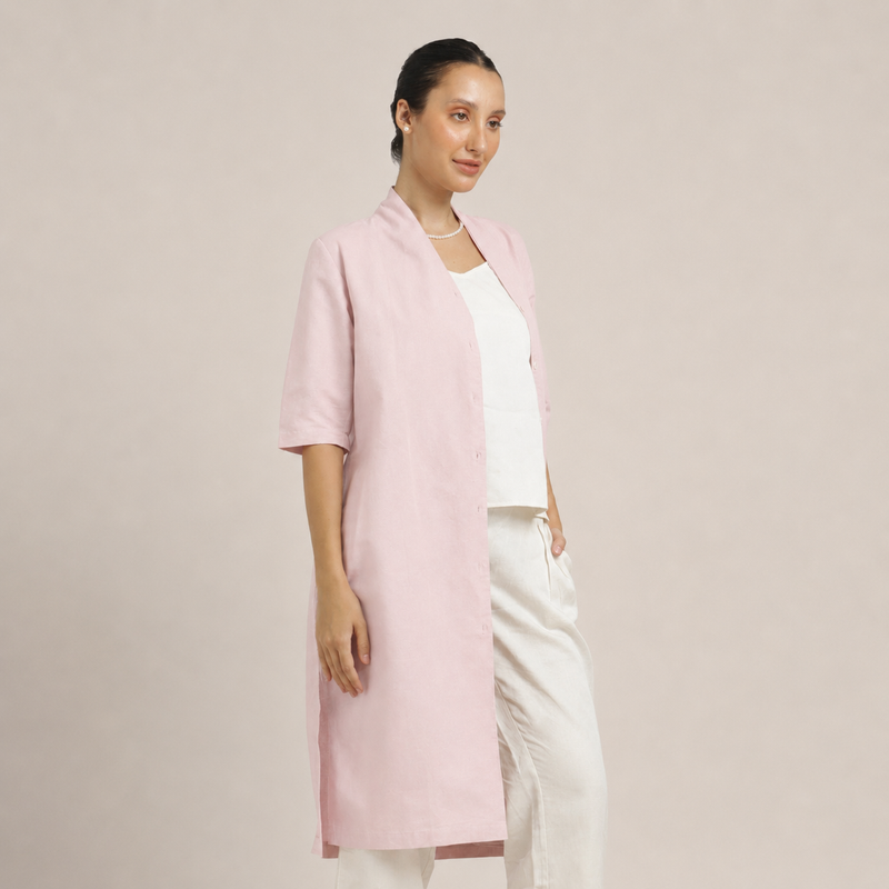 Dakota Set Of 3 - Overlay, Slip Top & Barrel Leg Pants - Pastel Pink & Ecru