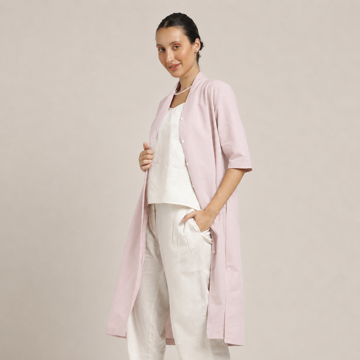Dakota Shawl Collar Long Shirt Jacket - Pastel Pink