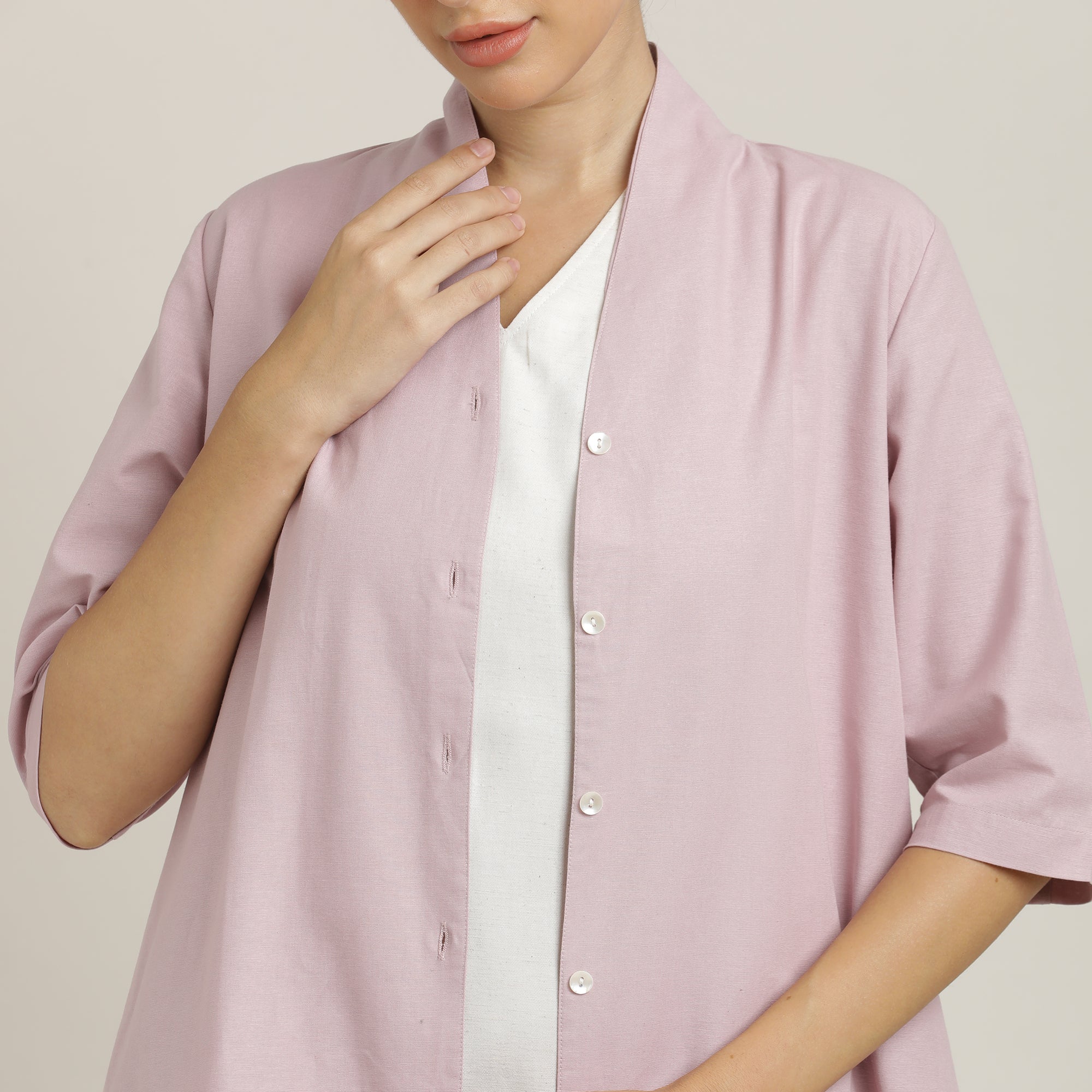 Dakota Set Of 3 - Overlay, Slip Top & Barrel Leg Pants - Pastel Pink & Ecru