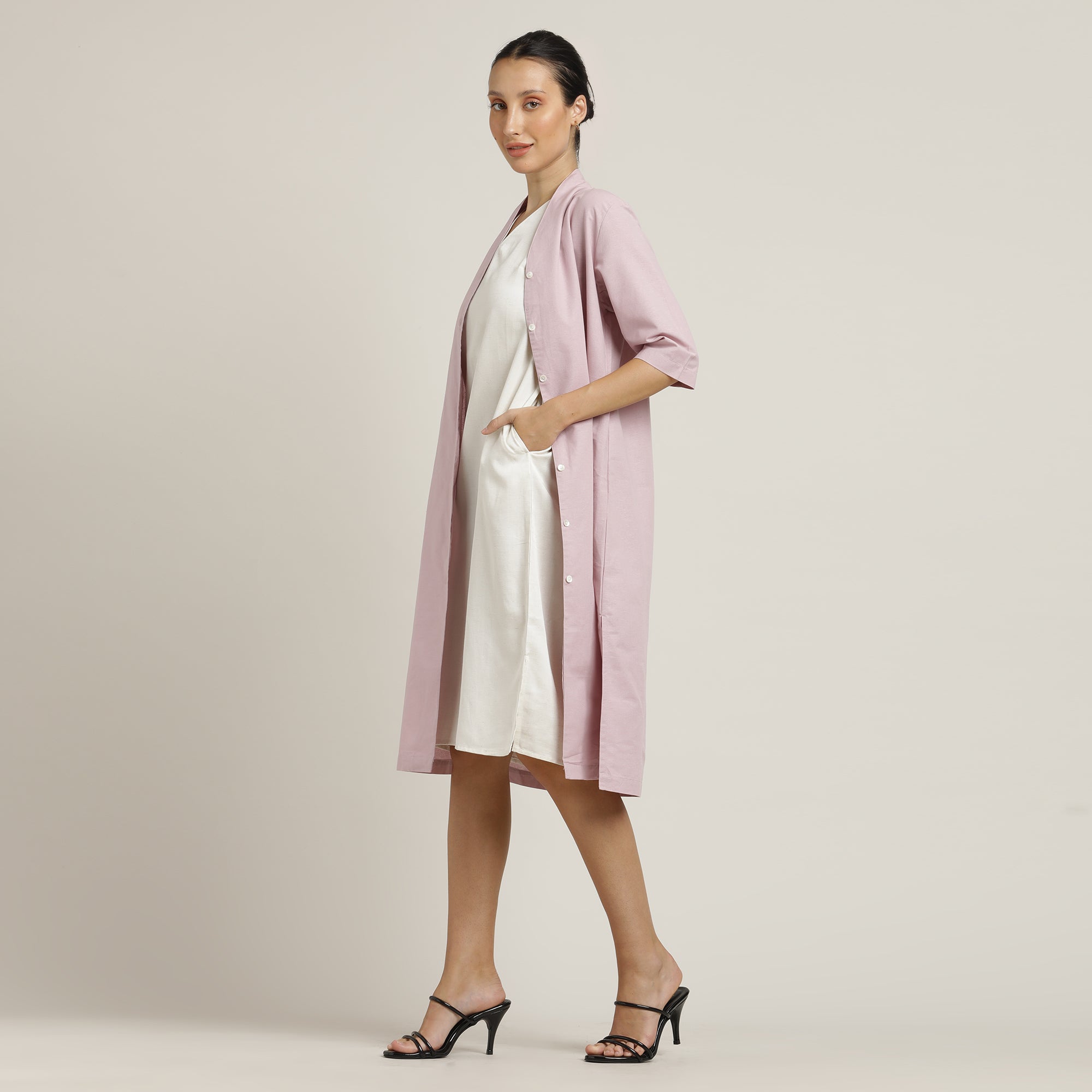 Dakota Dress & Jacket Set - Overlay & Midi Dress - Pastel Pink & Ecru