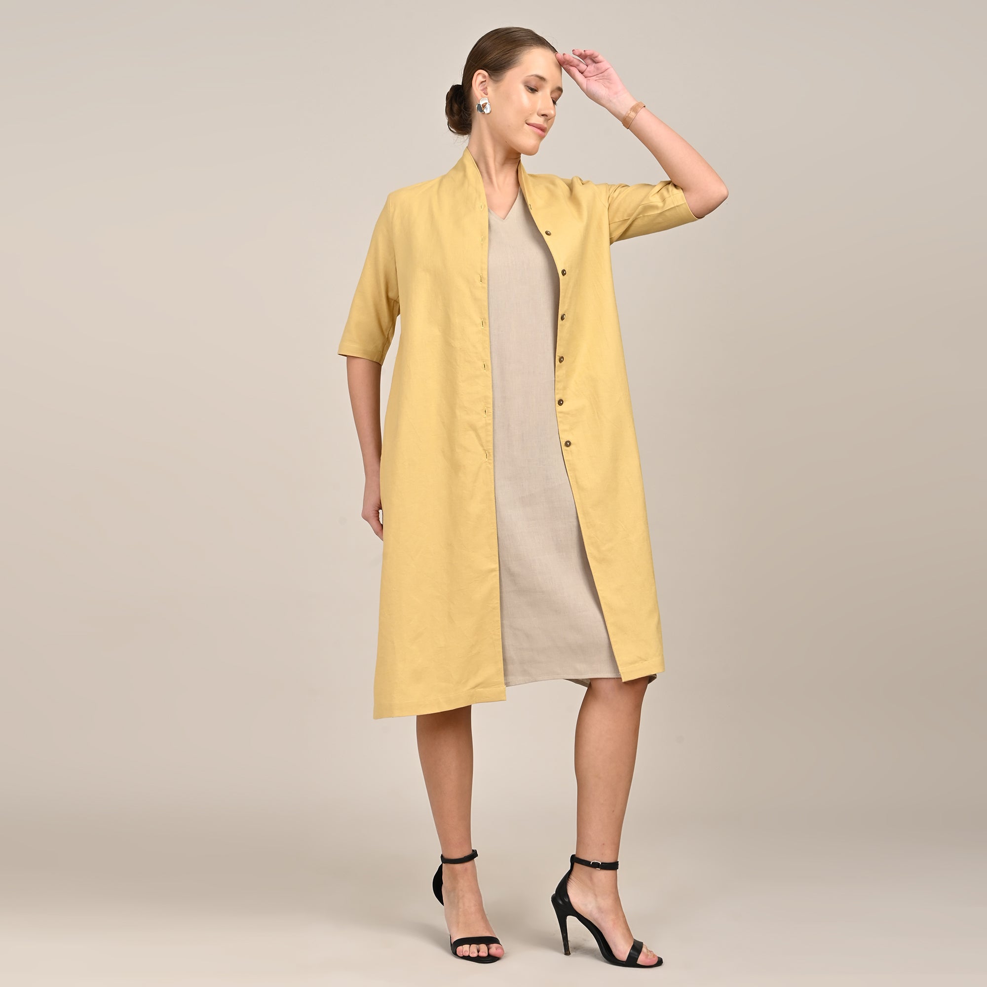 Jackie V-Neck Sleeveless Midi Dress - Greige