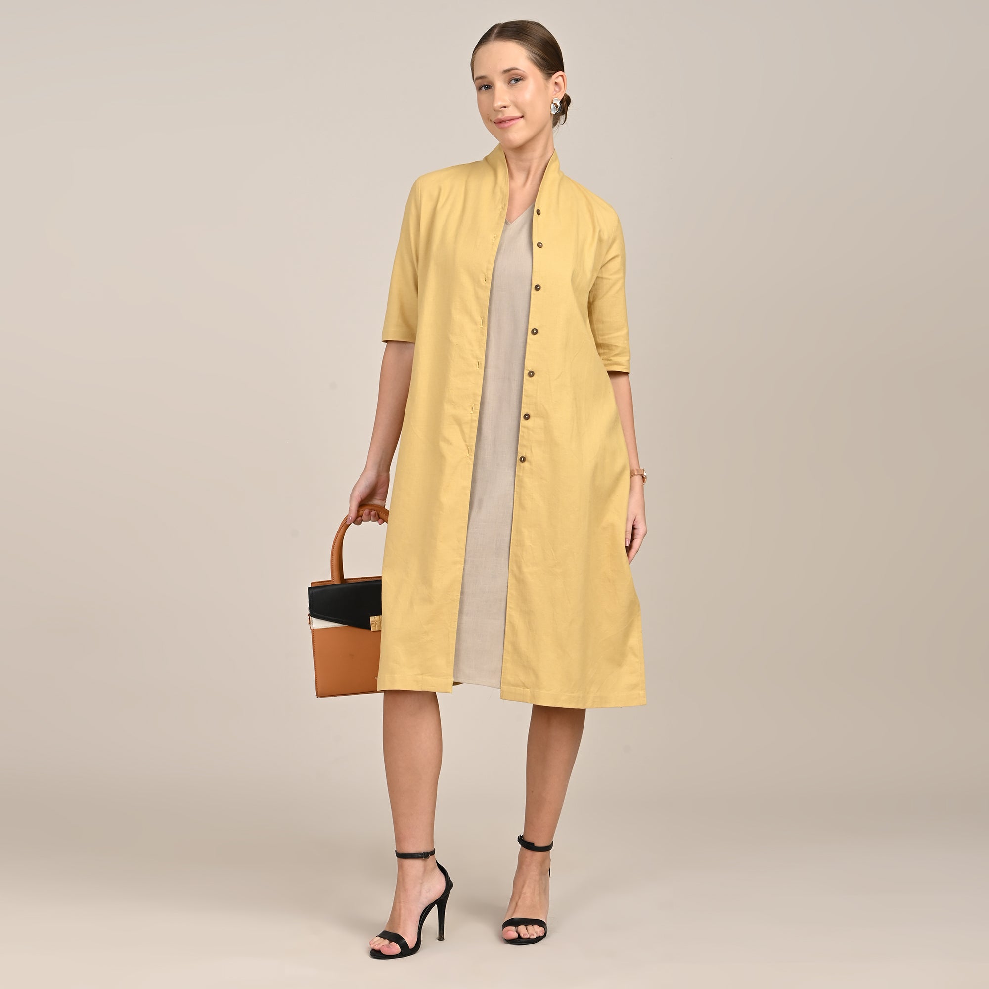 Jackie V-Neck Sleeveless Midi Dress - Greige