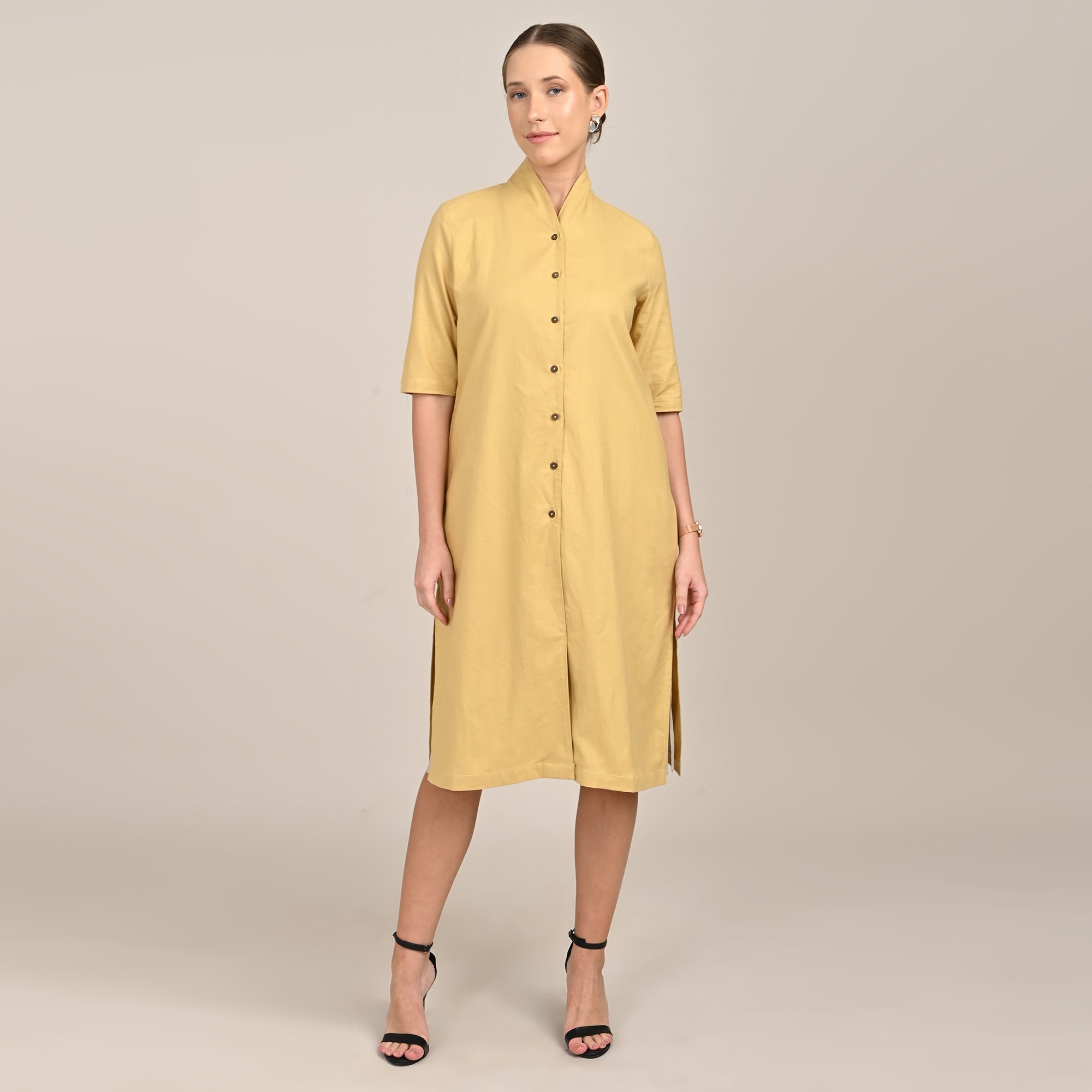 Dakota Set Of 2 - Long Shirt Jacket & Dress - Yellow & Greige