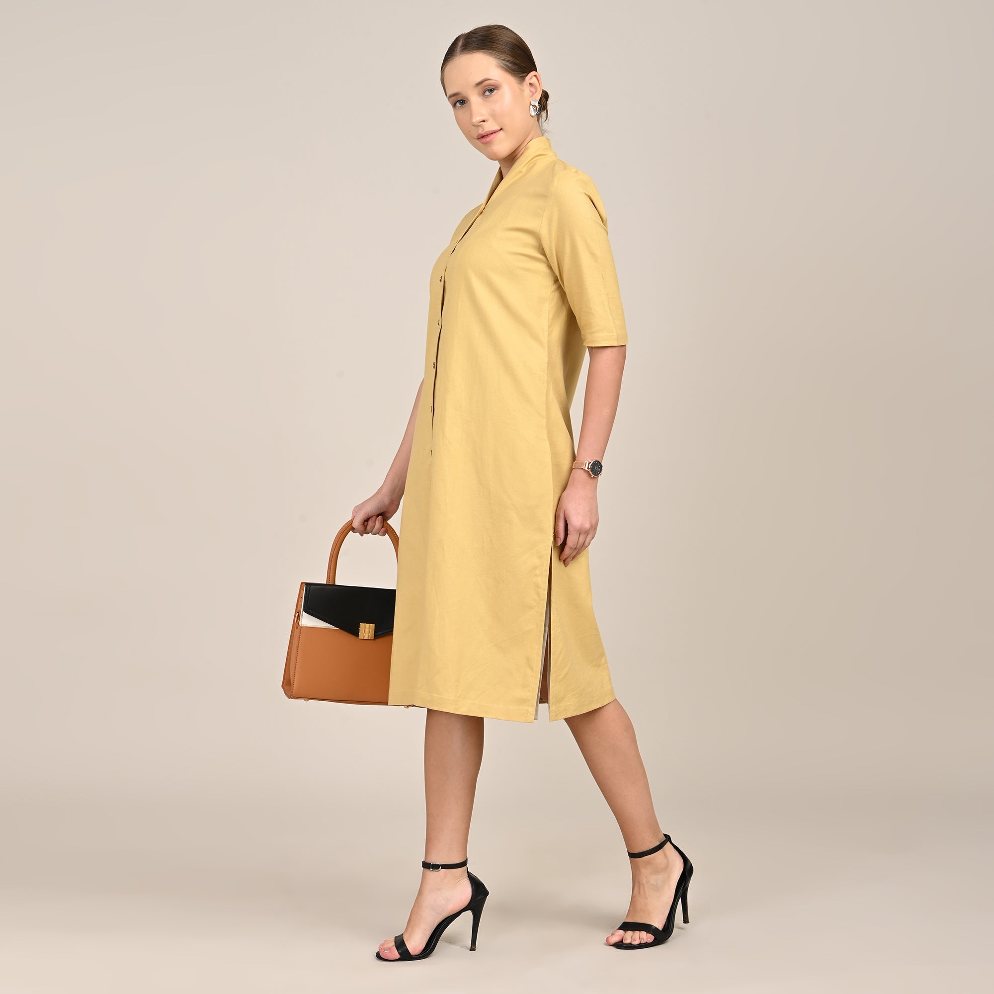 Dakota Set Of 2 - Long Shirt Jacket & Dress - Yellow & Greige
