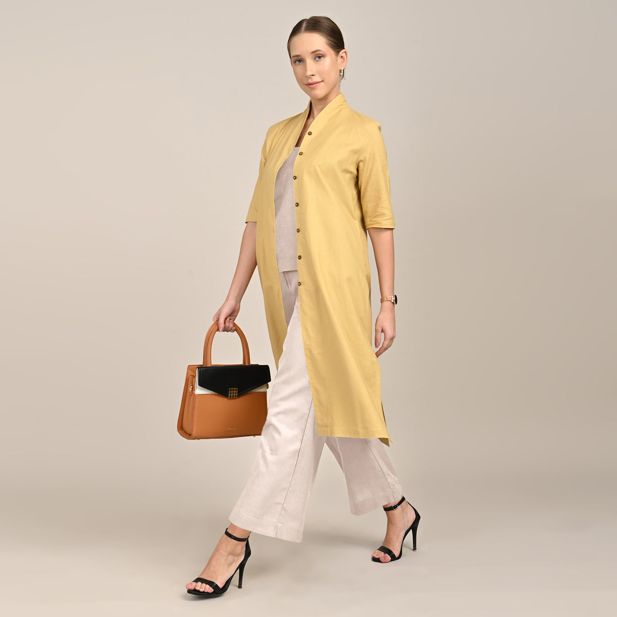 Dakota  Set of 3 - Long Shirt, Inner & Pants - Yellow & Greige