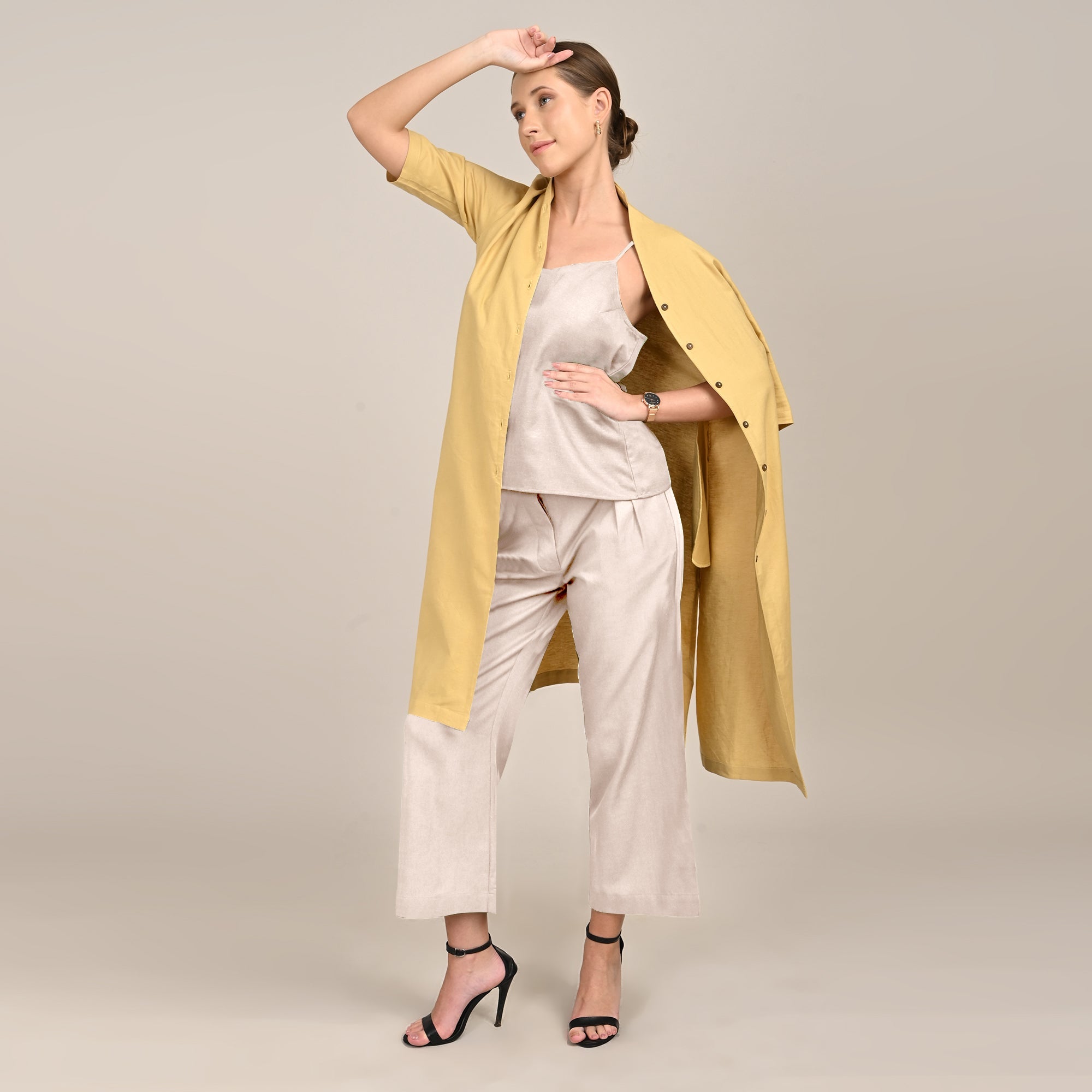 Barrel Leg Pants - Greige