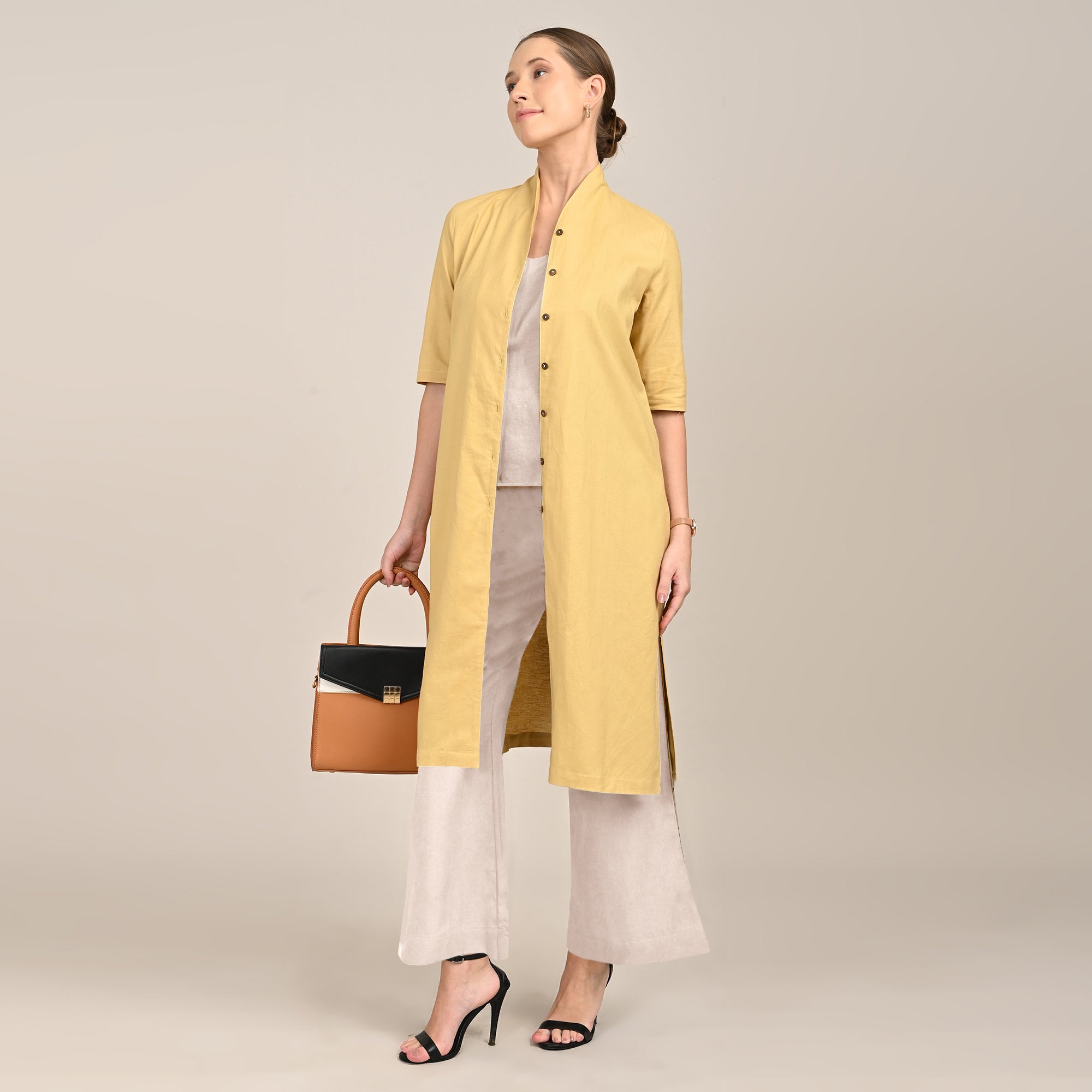 Dakota  Set of 3 - Long Shirt, Inner & Pants - Yellow & Greige