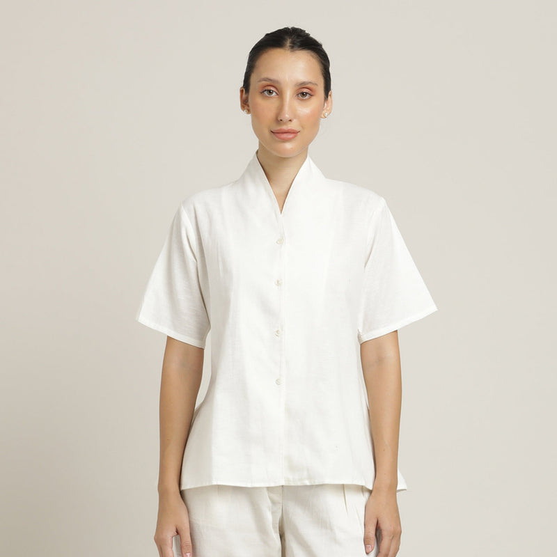 Klara Set Of 2 - Shawl Collar Top & Barrel Leg Pants - Ecru