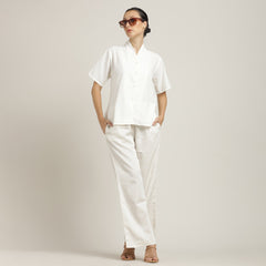 Klara Set Of 2 - Shawl Collar Top & Barrel Leg Pants - Ecru