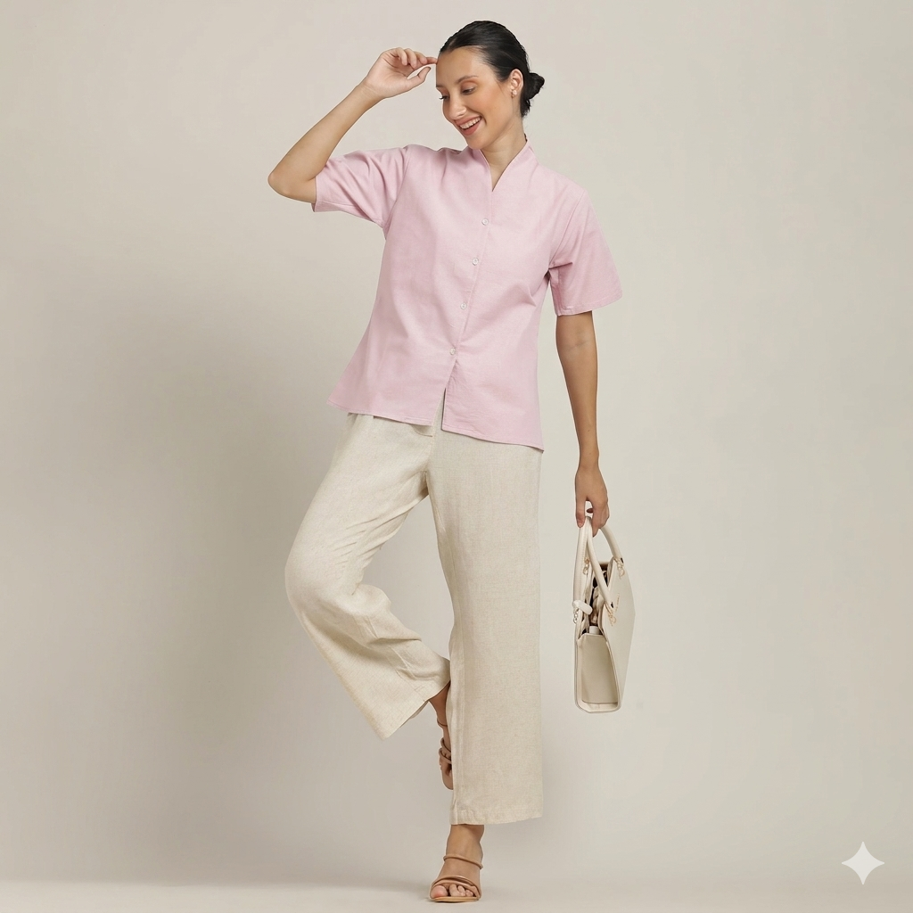 Klara Shawl Collar Top - Pastel Pink