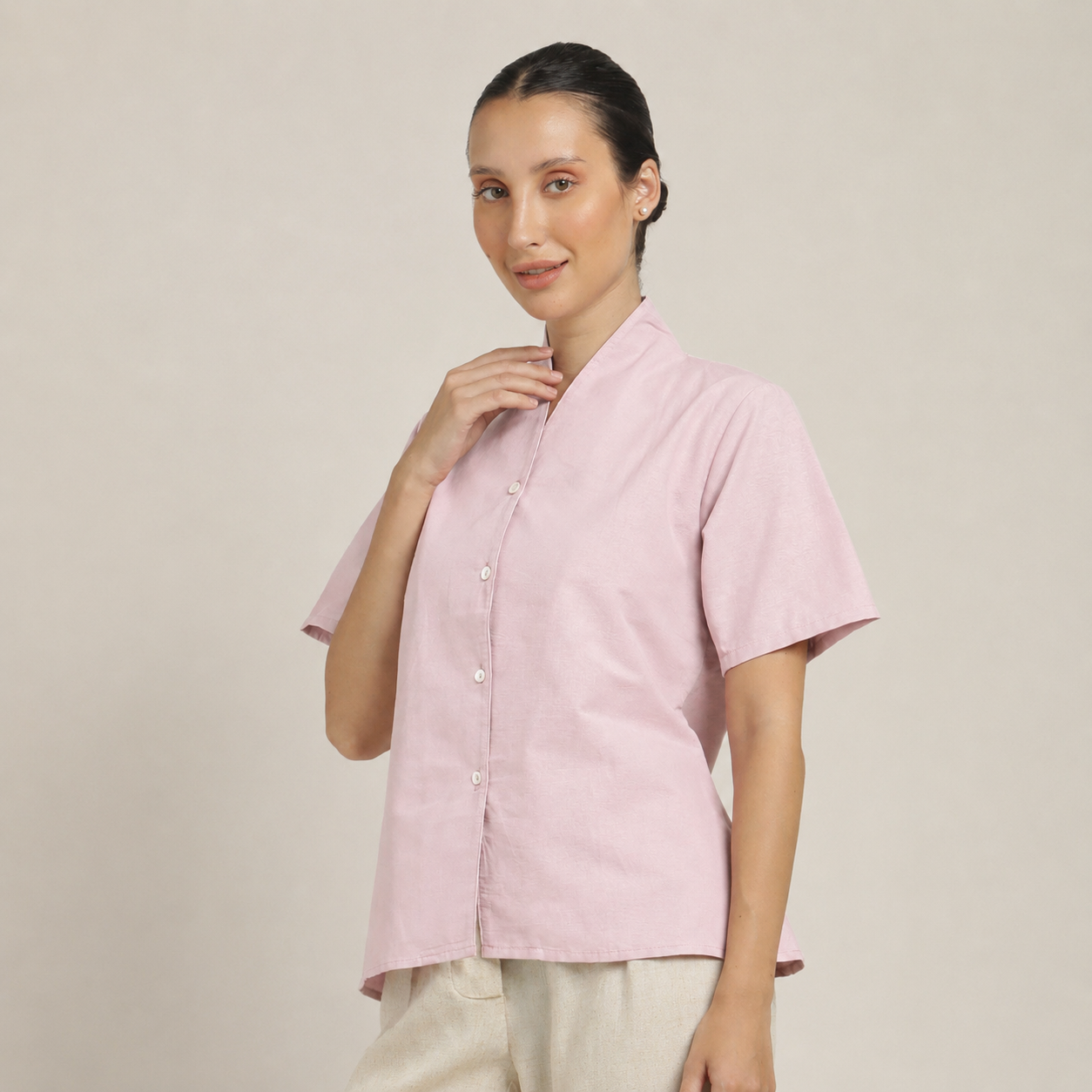 Klara Shawl Collar Top - Pastel Pink