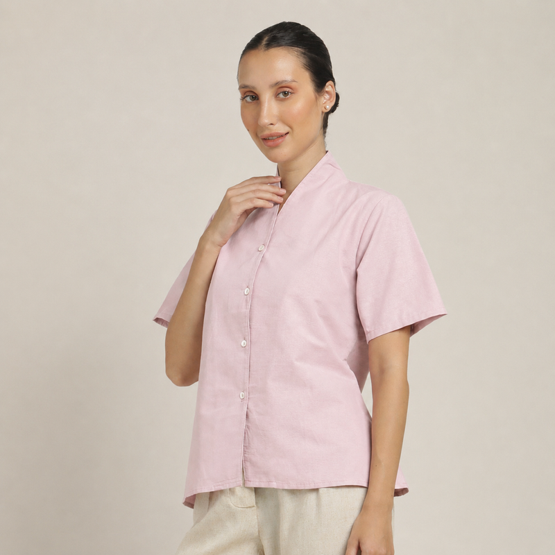 Klara Set Of 2 - Shawl Collar Top & Barrel Leg Pants - Pastel Pink & Ecru