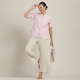 Klara Set Of 2 - Shawl Collar Top & Barrel Leg Pants - Pastel Pink & Ecru