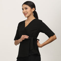 Evelyn Wrap Top - Black