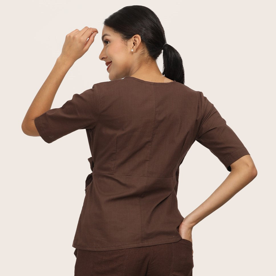 Evelyn Wrap Top - Coffee Brown