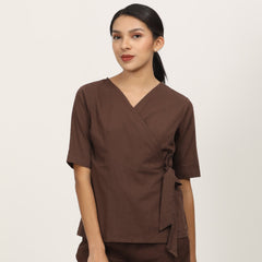 Evelyn Co-ord Set - Wrap Top & Pants - Coffee Brown