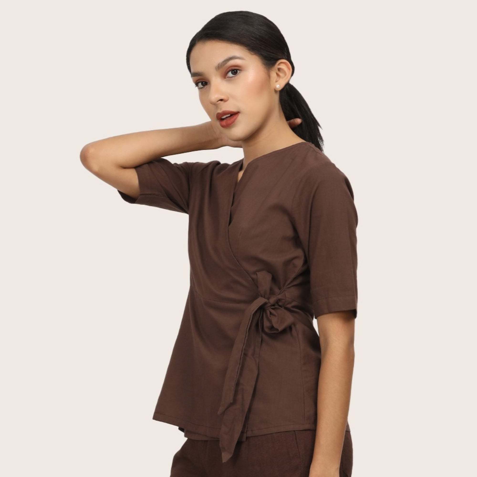 Evelyn Wrap Top - Coffee Brown