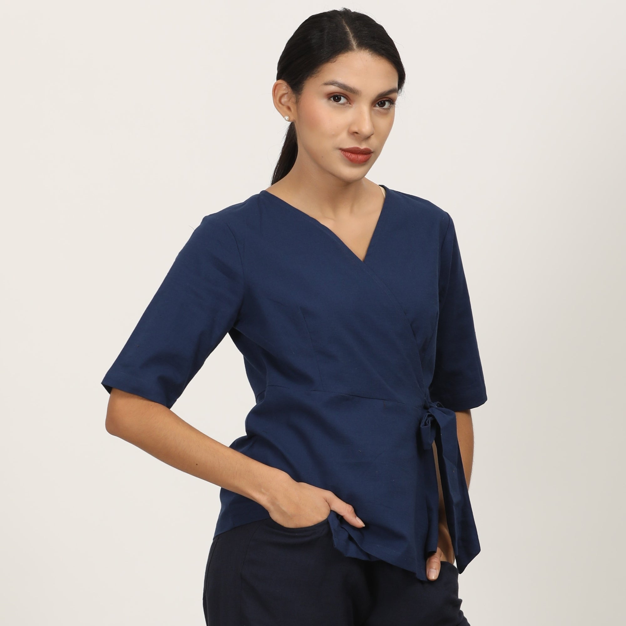 Evelyn Wrap Top - Navy Blue