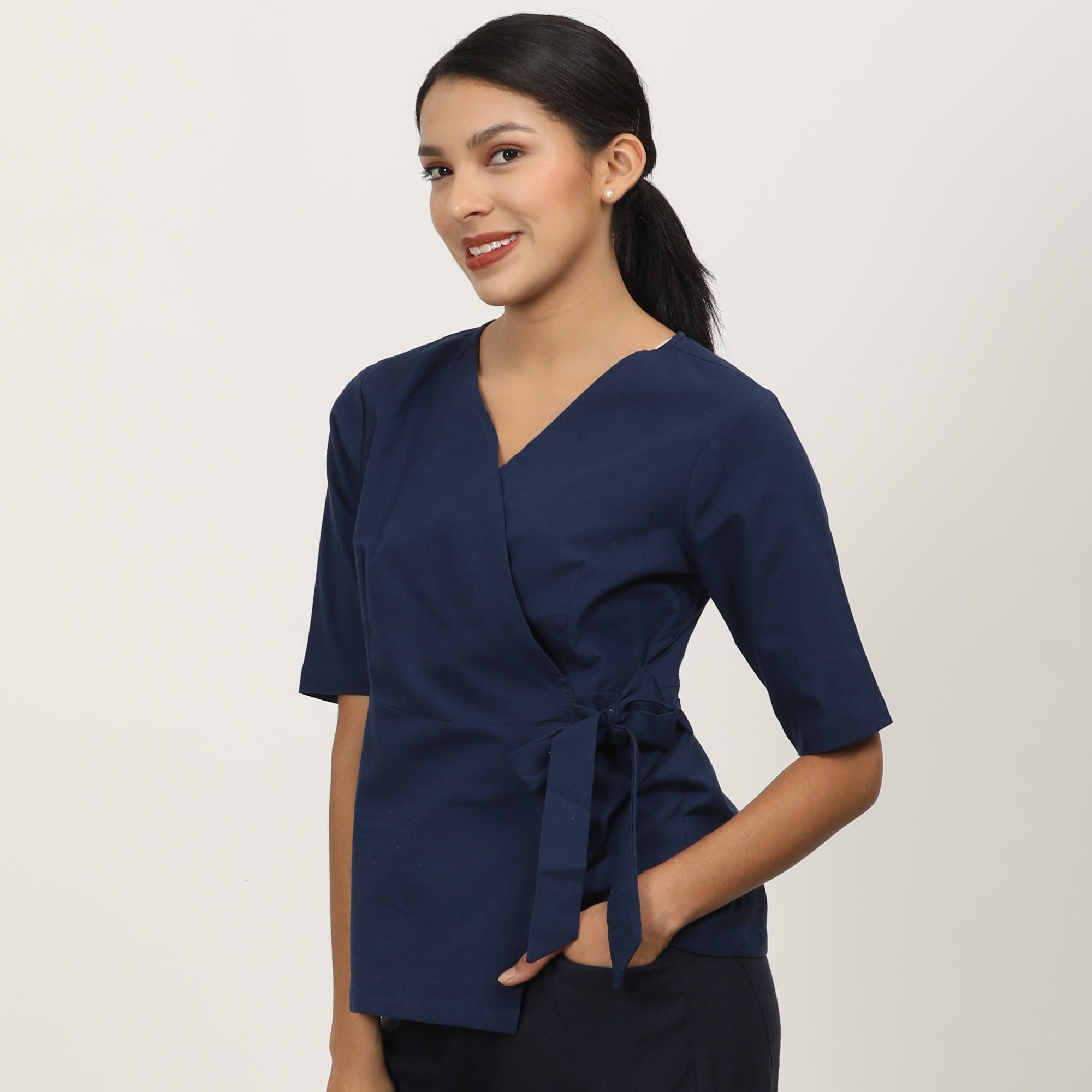 Evelyn Wrap Top - Navy Blue