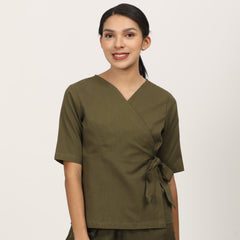 Evelyn Co-ord Set - Wrap Top & Pants - Olive Green