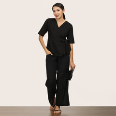 Evelyn Co-ord Set Of 2 - Wrap Top & Pants - Black