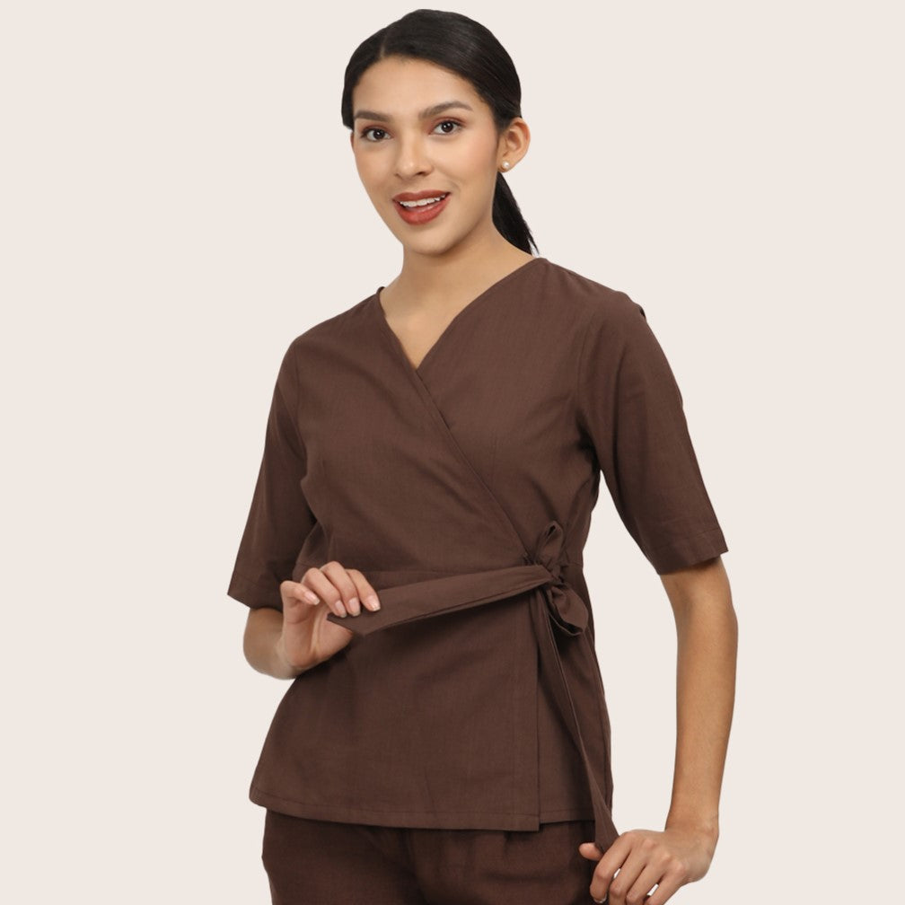 Evelyn Wrap Top - Coffee Brown