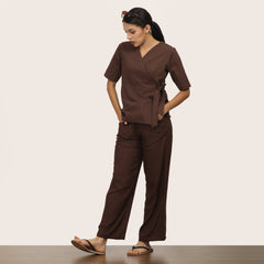 Evelyn Co-ord Set - Wrap Top & Pants - Coffee Brown