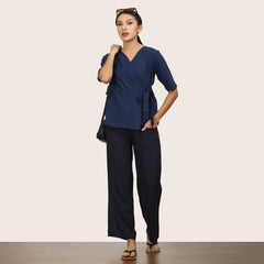 Evelyn Co-ord Set Of 2 - Wrap Top & Pants - Navy Blue