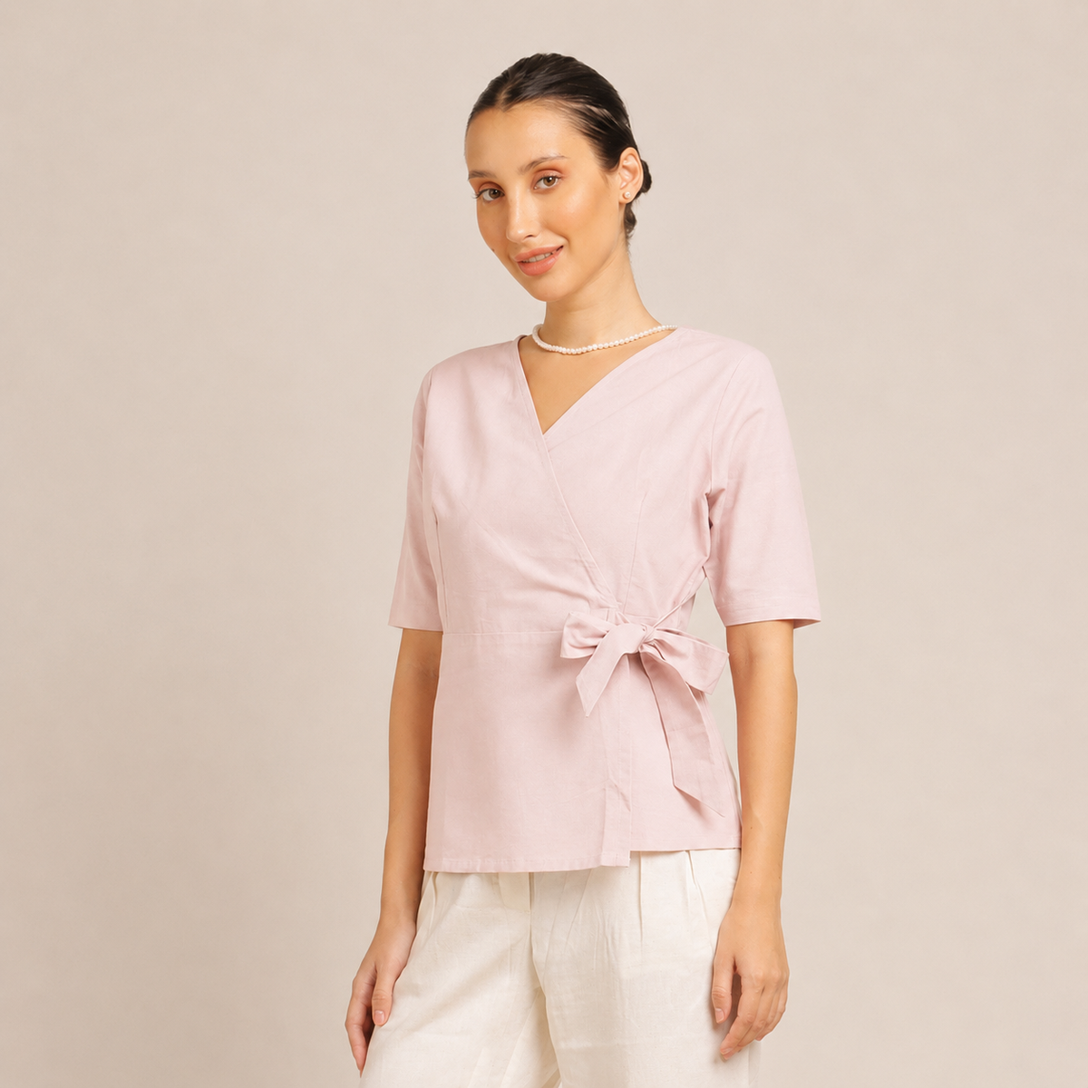 Evelyn Wrap Top - Pastel Pink