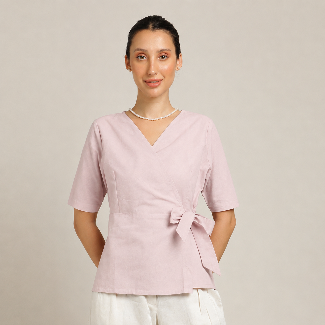 Evelyn Wrap Top - Pastel Pink