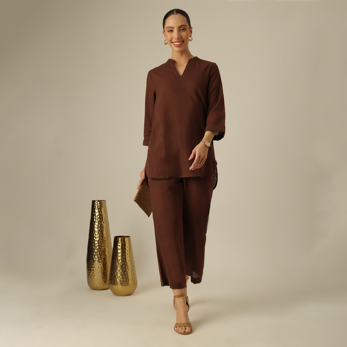 Nautica Co-ord Set Of 2 - Tunic & Pants - Coffee Brown