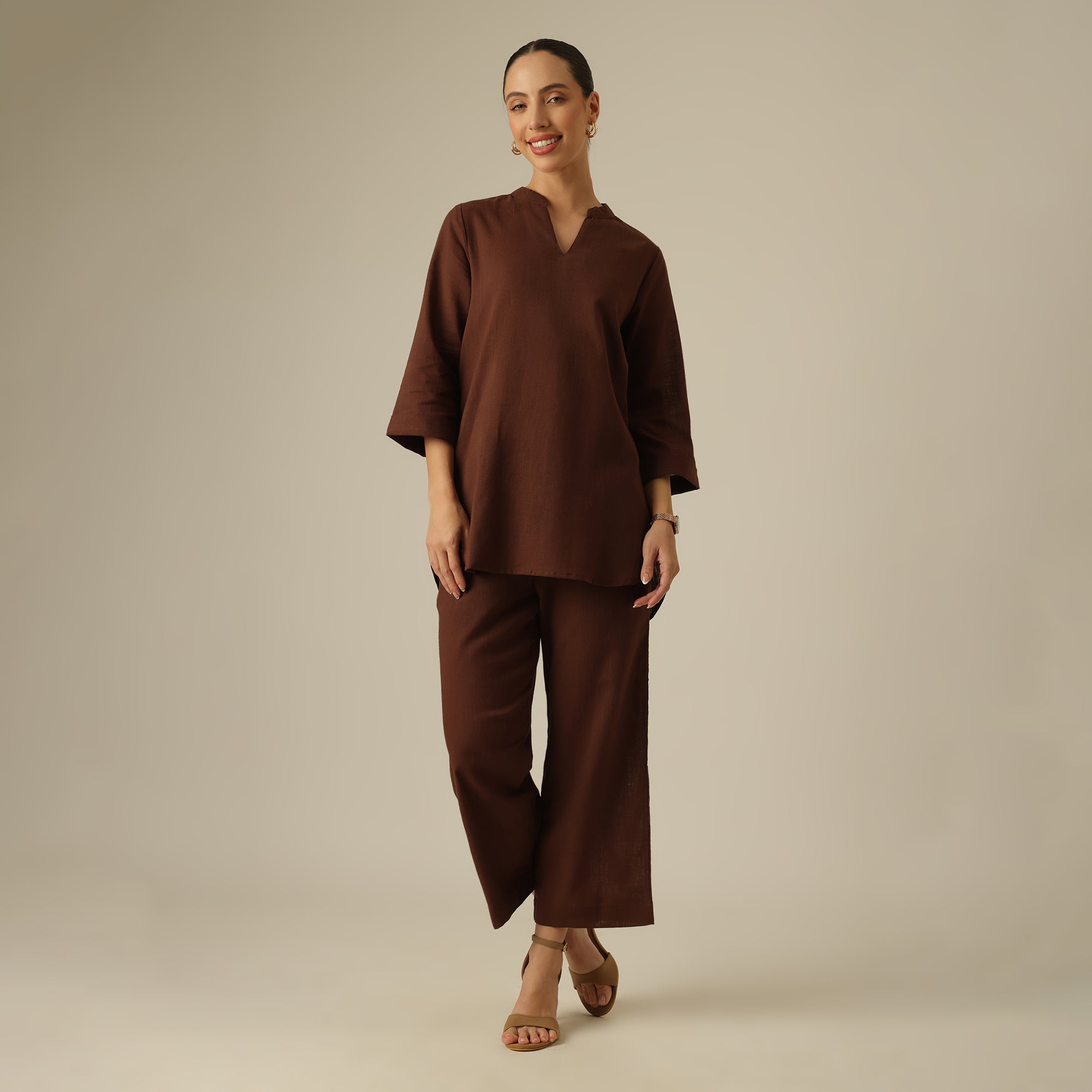 Nautica Co-ord Set Of 2 - Tunic & Pants - Coffee Brown