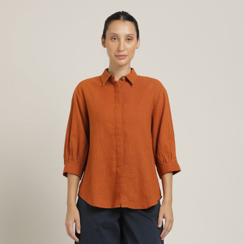 Flora Puff Sleeves Top - Autumn Rust