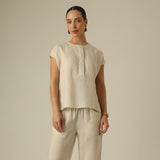 Alice Half Placket Top - Beige