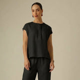 Alice Half Placket Top - Black