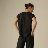 Alice Half Placket Top - Black