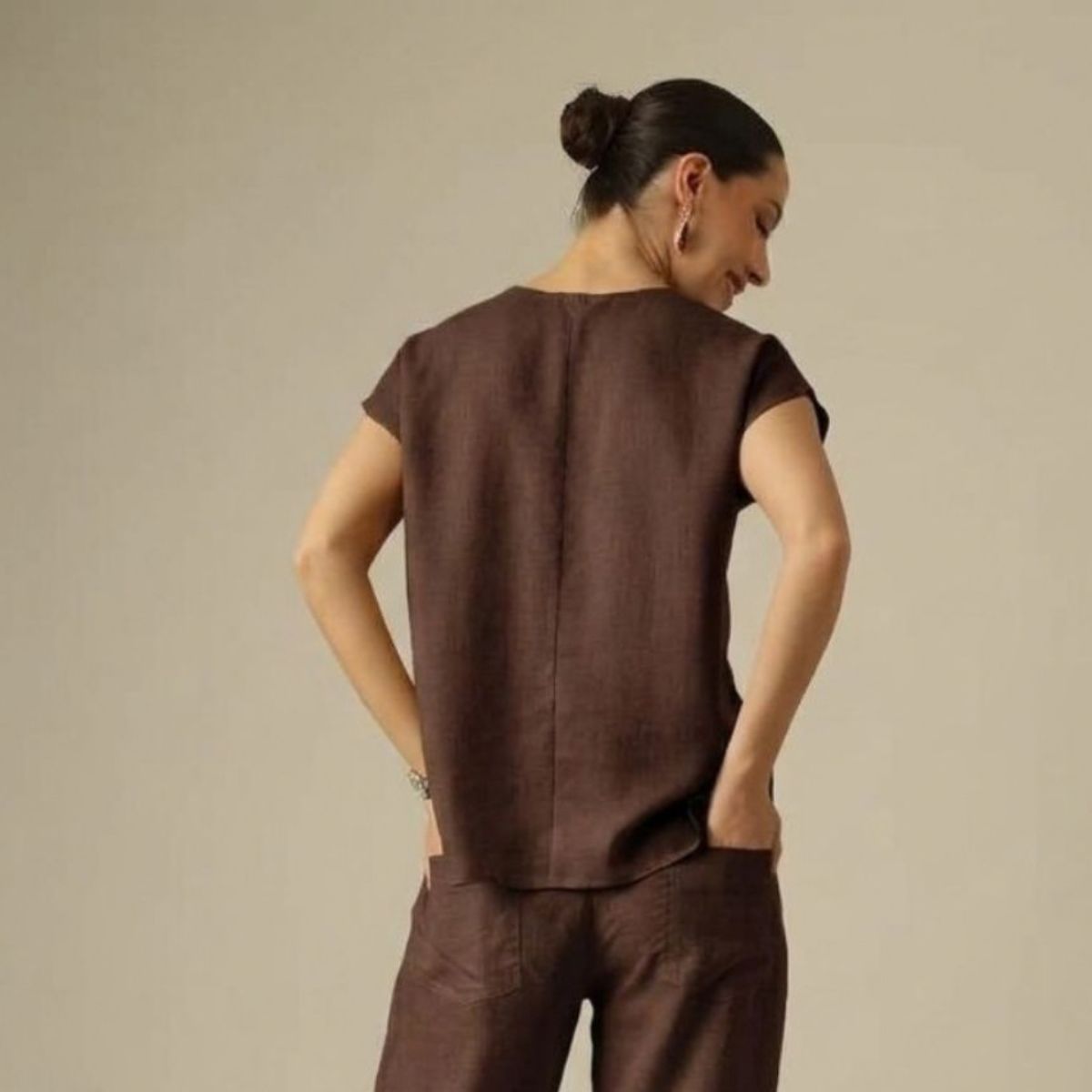 Alice Half Placket Top - Coffee Brown