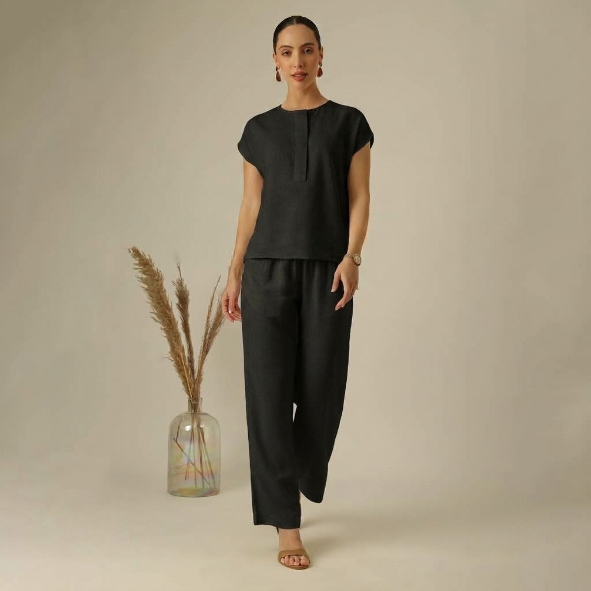 Alice Half Placket Top - Black