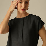 Alice Half Placket Top - Black