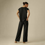 Alice Half Placket Top - Black