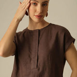 Alice Half Placket Top - Coffee Brown