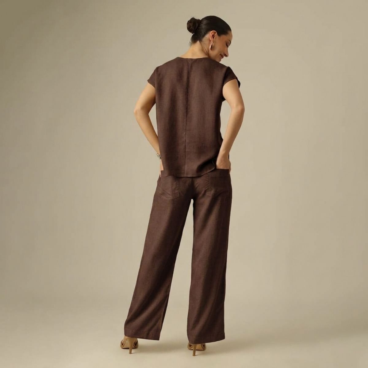 Alice Half Placket Top - Coffee Brown