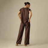 Alice Half Placket Top - Coffee Brown