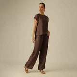 Alice Half Placket Top - Coffee Brown